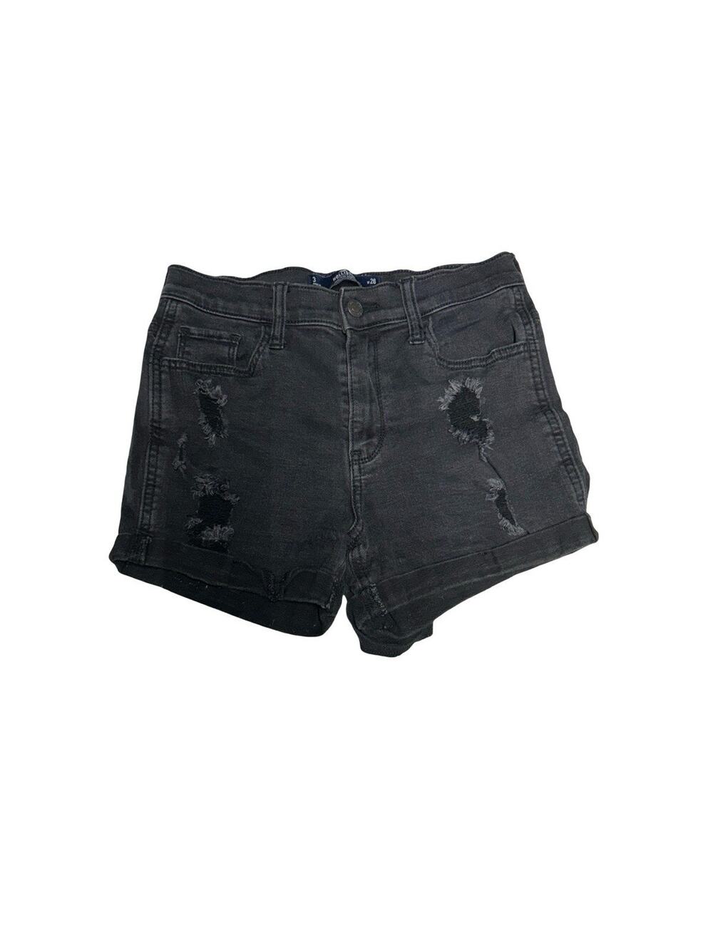 Hollister Womens Black Distressed High Rise Denim Shorts Size 3 W26 Stretch
